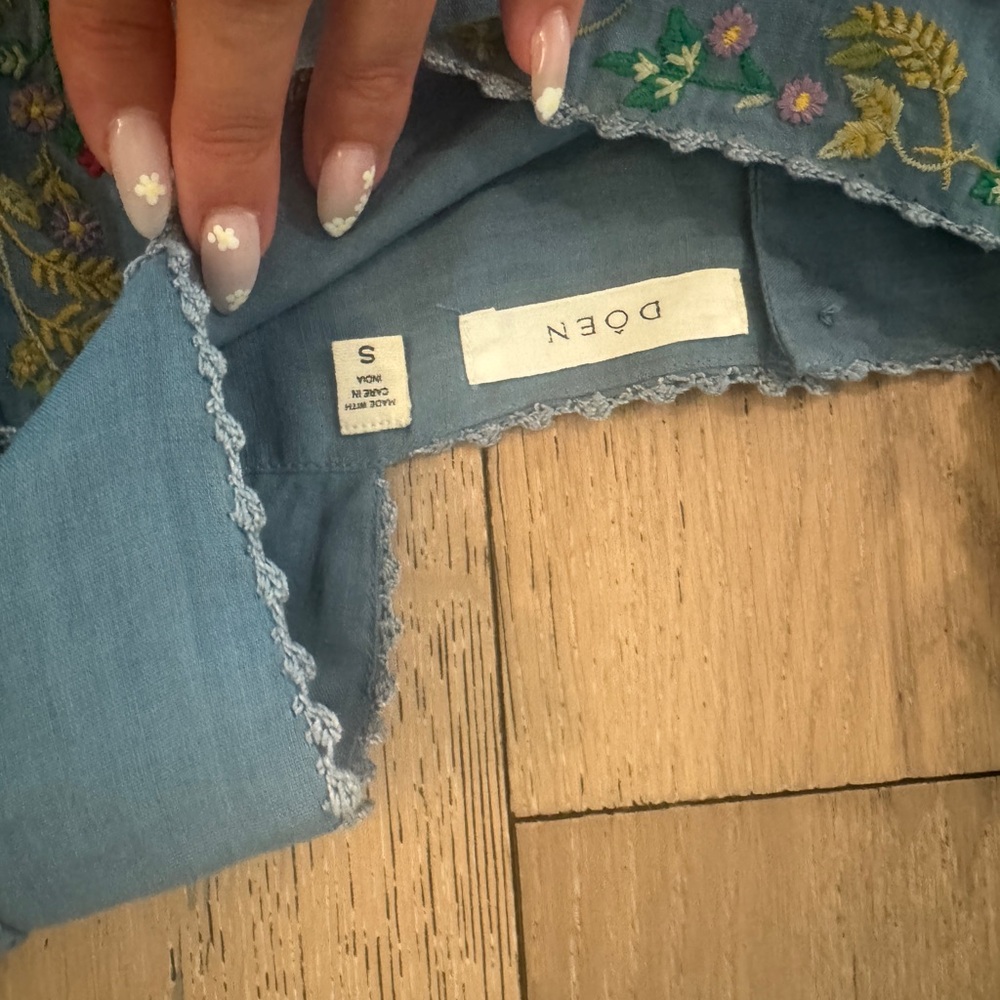 Doen Blue Puff-Sleeve Mini Dress with Embroidered 'persist' - Picture 3 of 3